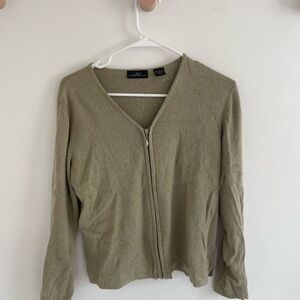 Andrea Viccaro Olive Green Zip-Up Cardigan
